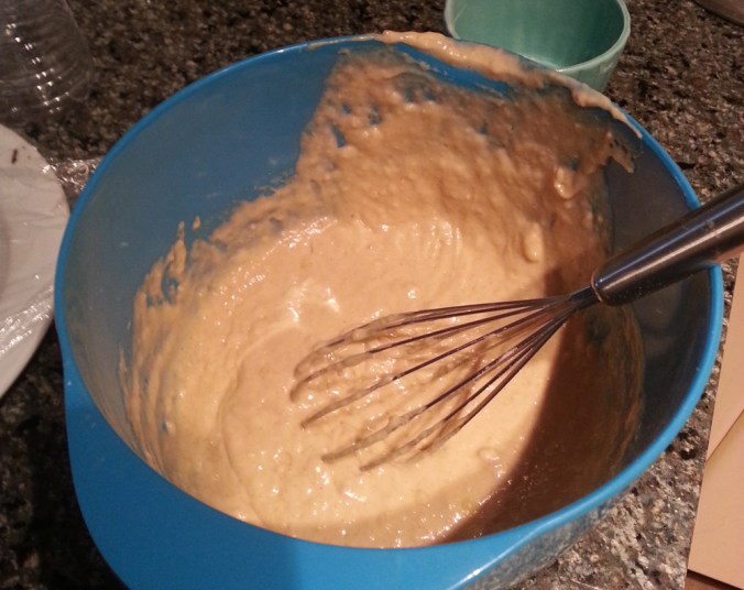 Mixing the ingredients together.