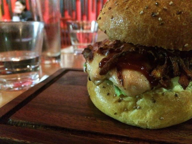 One of the really interesting things about this burger is that it has what is called 'onion knots' in it, which are actually a lot like onion bhaji you would get from an Indian restaurant. So good.